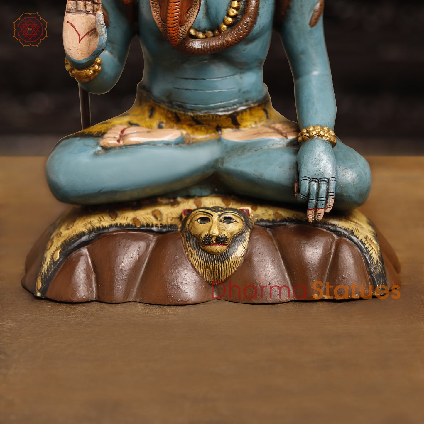 Brass Blue Skinned Lord Shiva Statue, Blessing Posture, Handcrafted & Painted, 17"