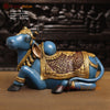 Brass Nandi Statue, Regal Nandi in Vibrant Ceremonial Attire, 14"