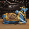 Brass Nandi Statue, Regal Nandi in Vibrant Ceremonial Attire, 14"