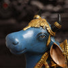 Brass Nandi Statue, Regal Nandi in Vibrant Ceremonial Attire, 14"