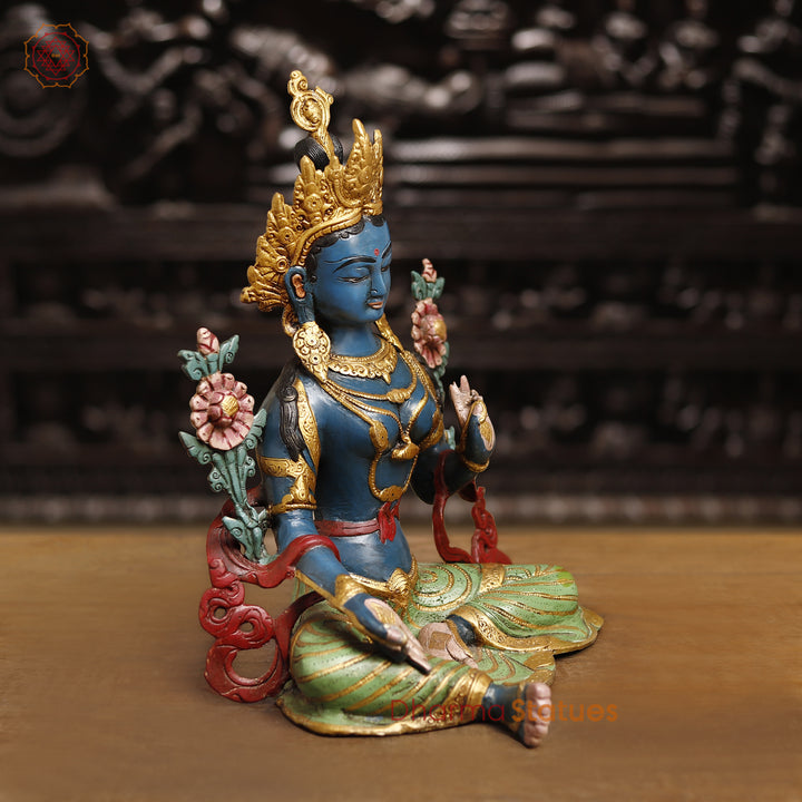 Brass Tara Devi Statue, Spiritual Tara Devi Idol, Multicolor Finish 15.5"