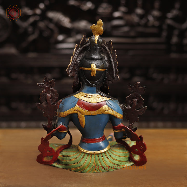 Brass Tara Devi Statue, Spiritual Tara Devi Idol, Multicolor Finish 15.5"