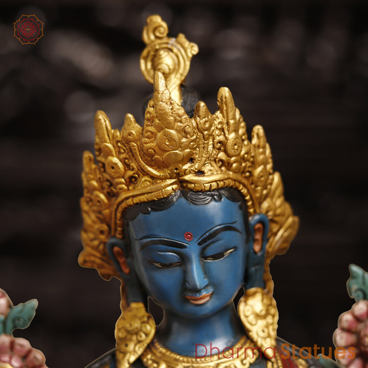 Brass Tara Devi Statue, Spiritual Tara Devi Idol, Multicolor Finish 15.5"