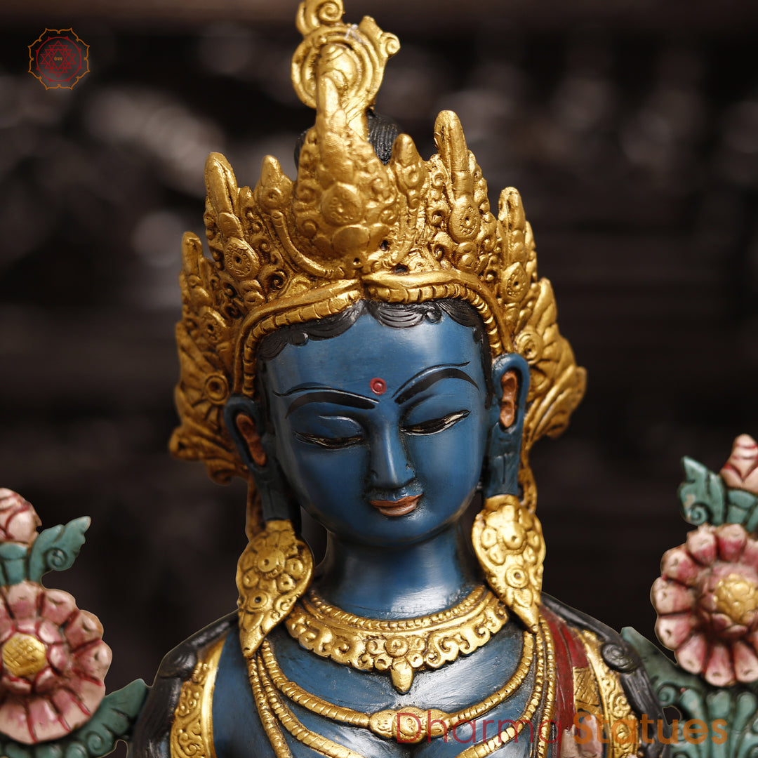 Brass Tara Devi Statue, Spiritual Tara Devi Idol, Multicolor Finish 15.5"