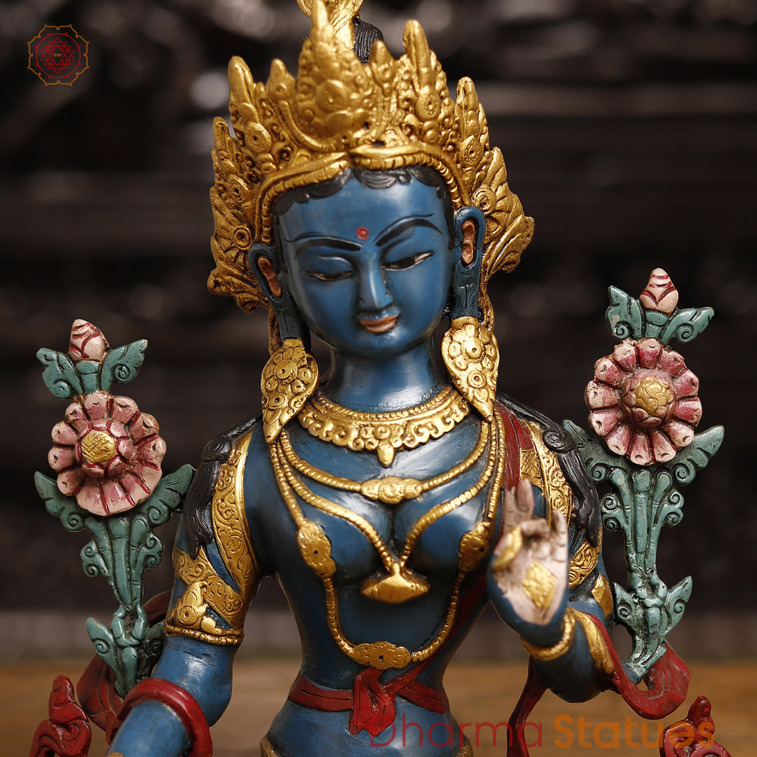 Brass Tara Devi Statue, Spiritual Tara Devi Idol, Multicolor Finish 15.5"