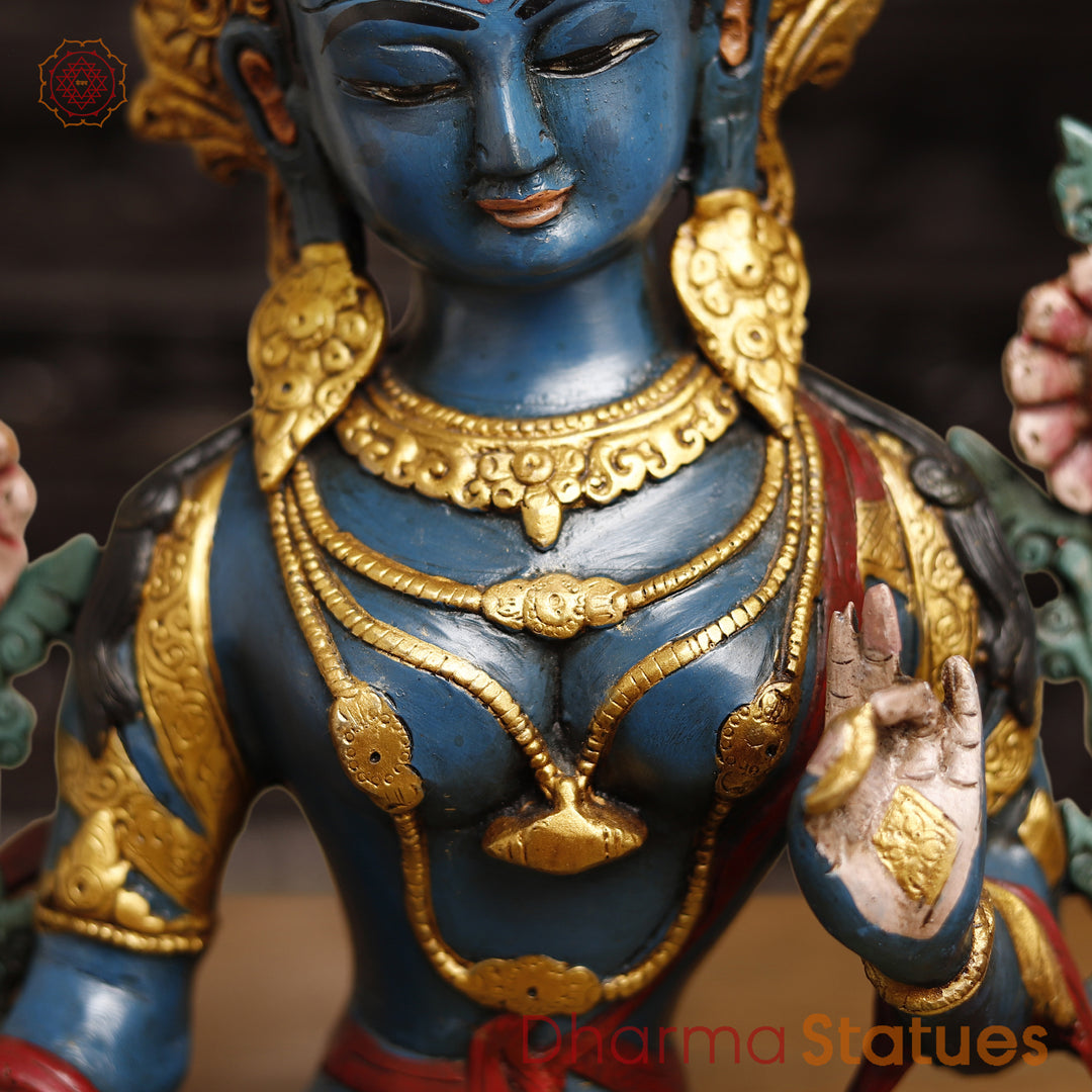 Brass Tara Devi Statue, Spiritual Tara Devi Idol, Multicolor Finish 15.5"