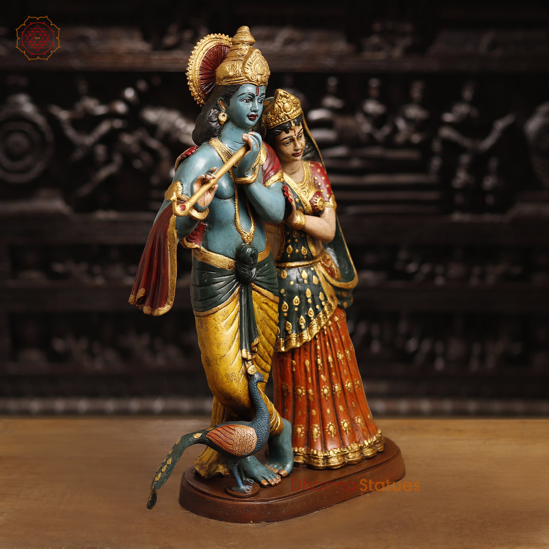 Brass Radha Krishna Statue, Standing, Multicolor Finish, 23"