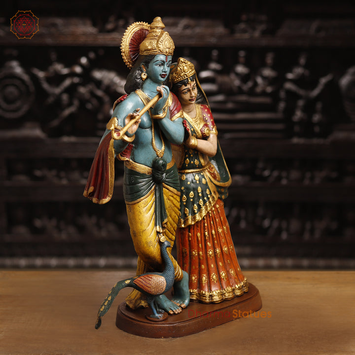 Brass Radha Krishna Statue, Standing, Multicolor Finish, 23"