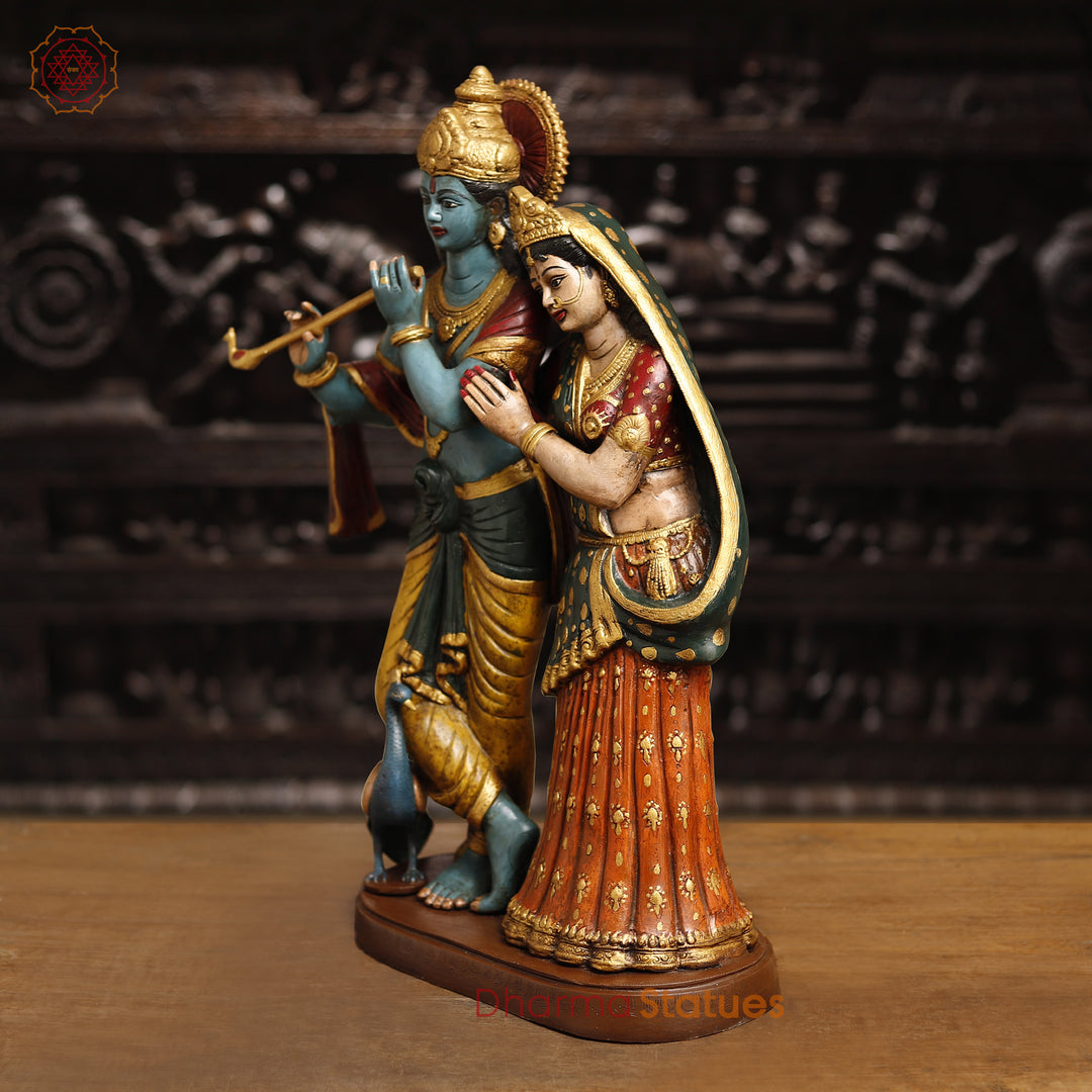 Brass Radha Krishna Statue, Standing, Multicolor Finish, 23"