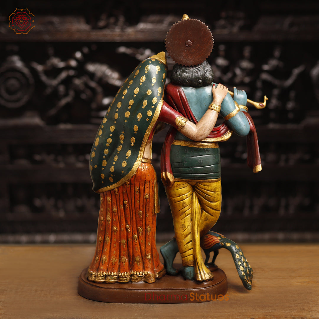 Brass Radha Krishna Statue, Standing, Multicolor Finish, 23"