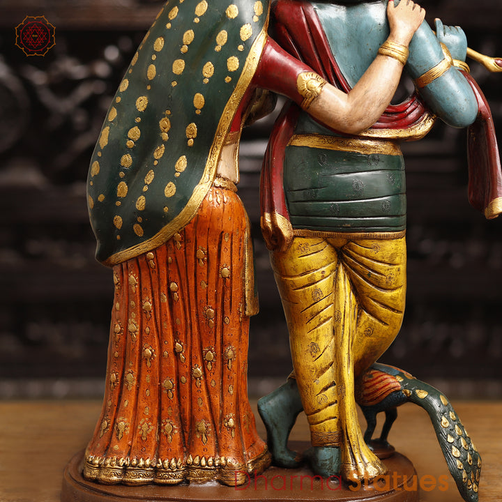 Brass Radha Krishna Statue, Standing, Multicolor Finish, 23"