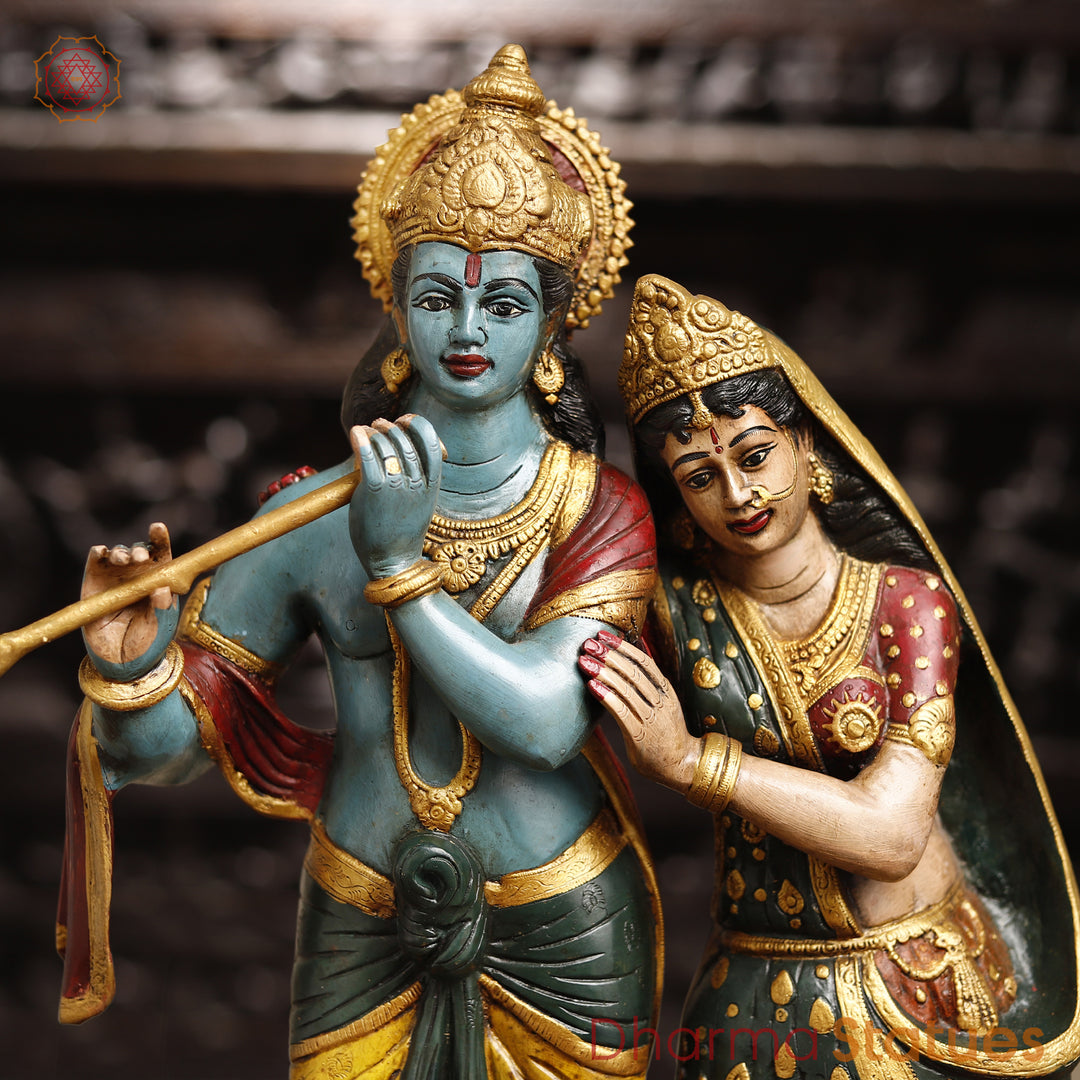 Brass Radha Krishna Statue, Standing, Multicolor Finish, 23"