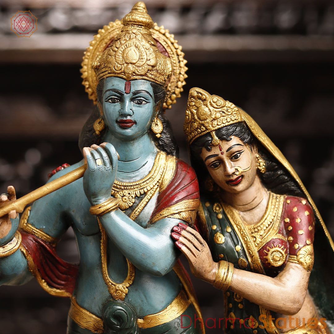 Brass Radha Krishna Statue, Standing, Multicolor Finish, 23"