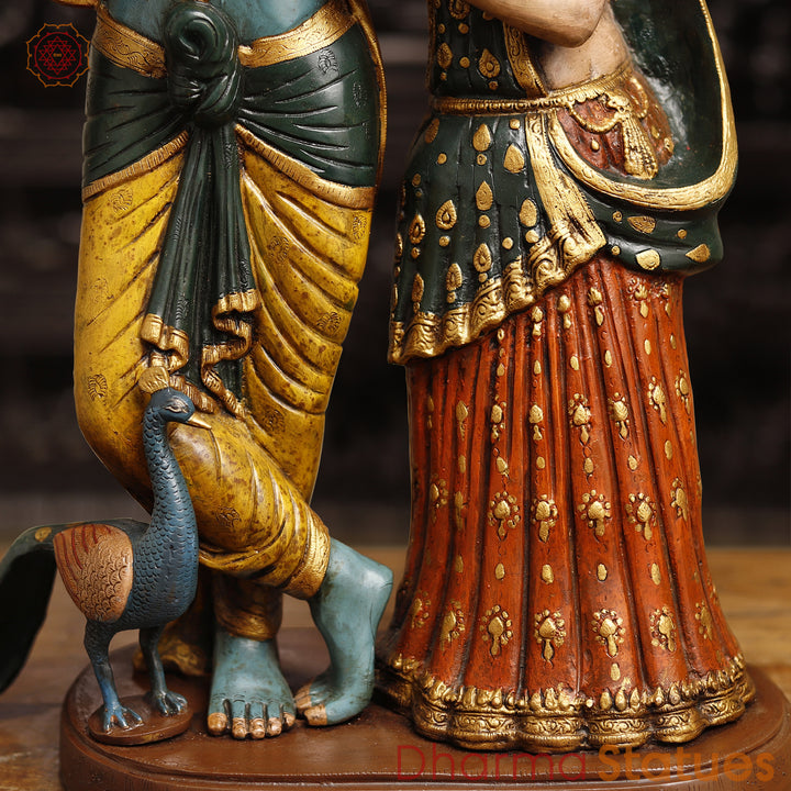 Brass Radha Krishna Statue, Standing, Multicolor Finish, 23"