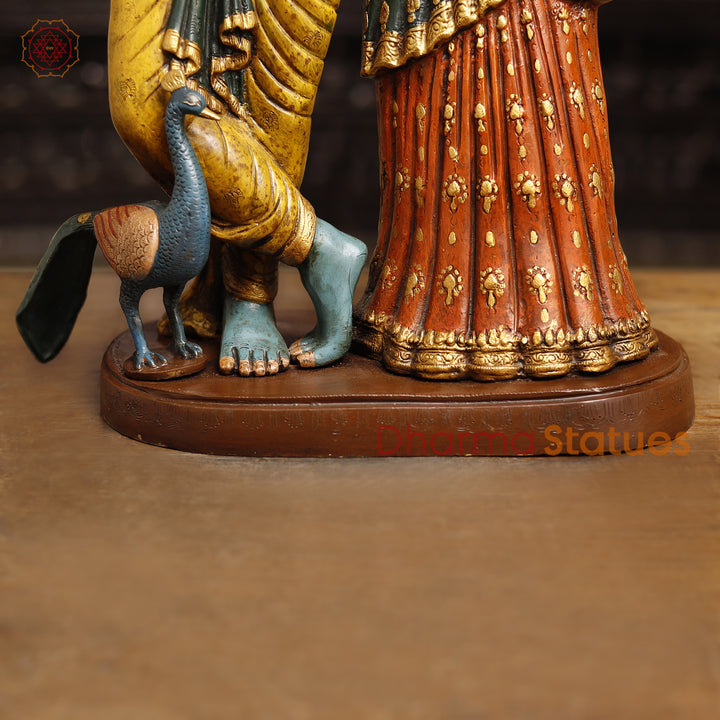 Brass Radha Krishna Statue, Standing, Multicolor Finish, 23"