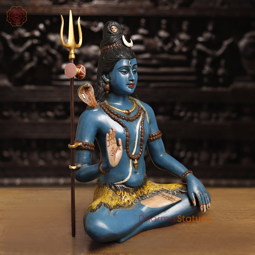 Brass Lord Shiva Statue, Sitting in Blessing Posture, Multicolor Finish 19" side view