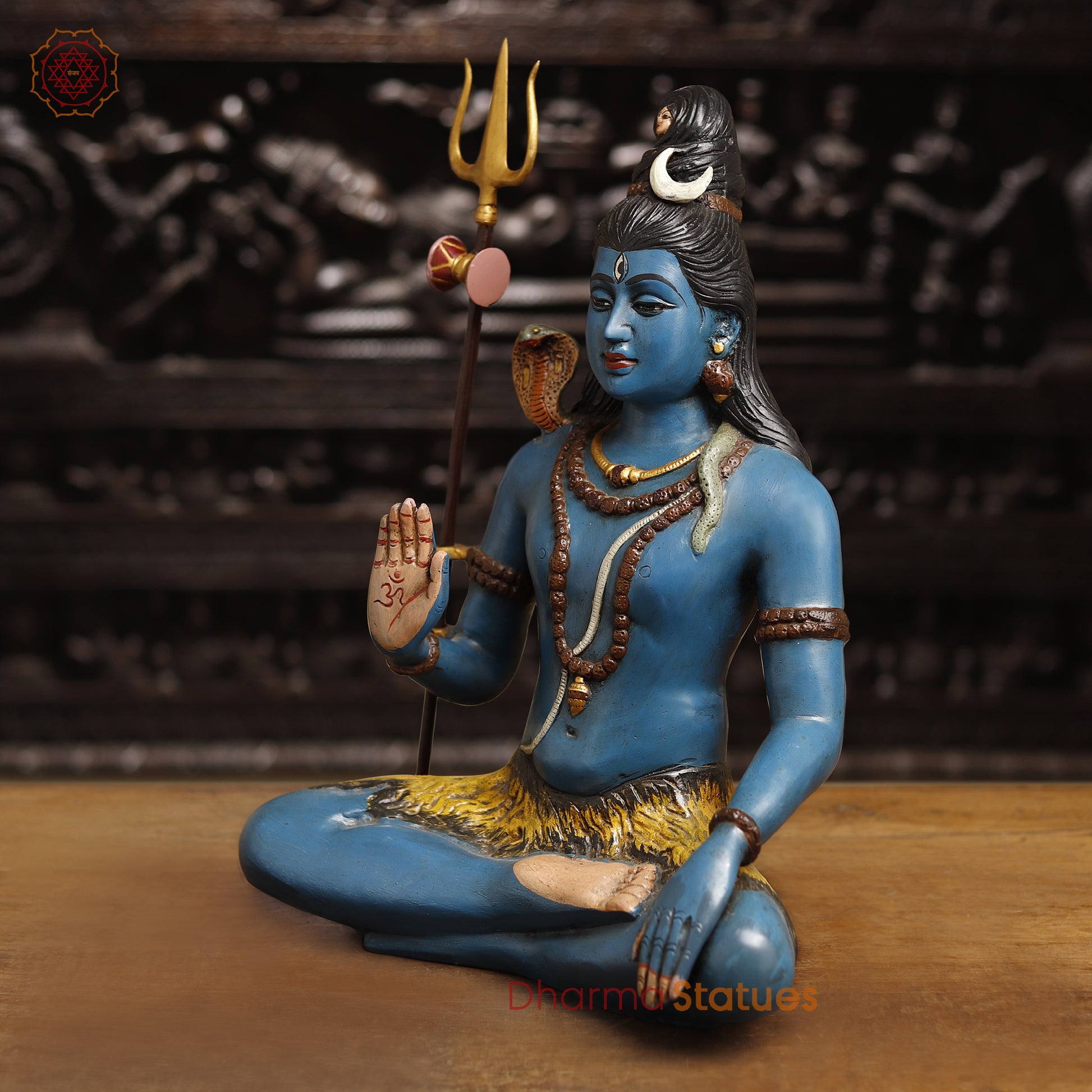 Brass Lord Shiva Statue, Sitting in Blessing Posture, Multicolor Finish 19" side view
