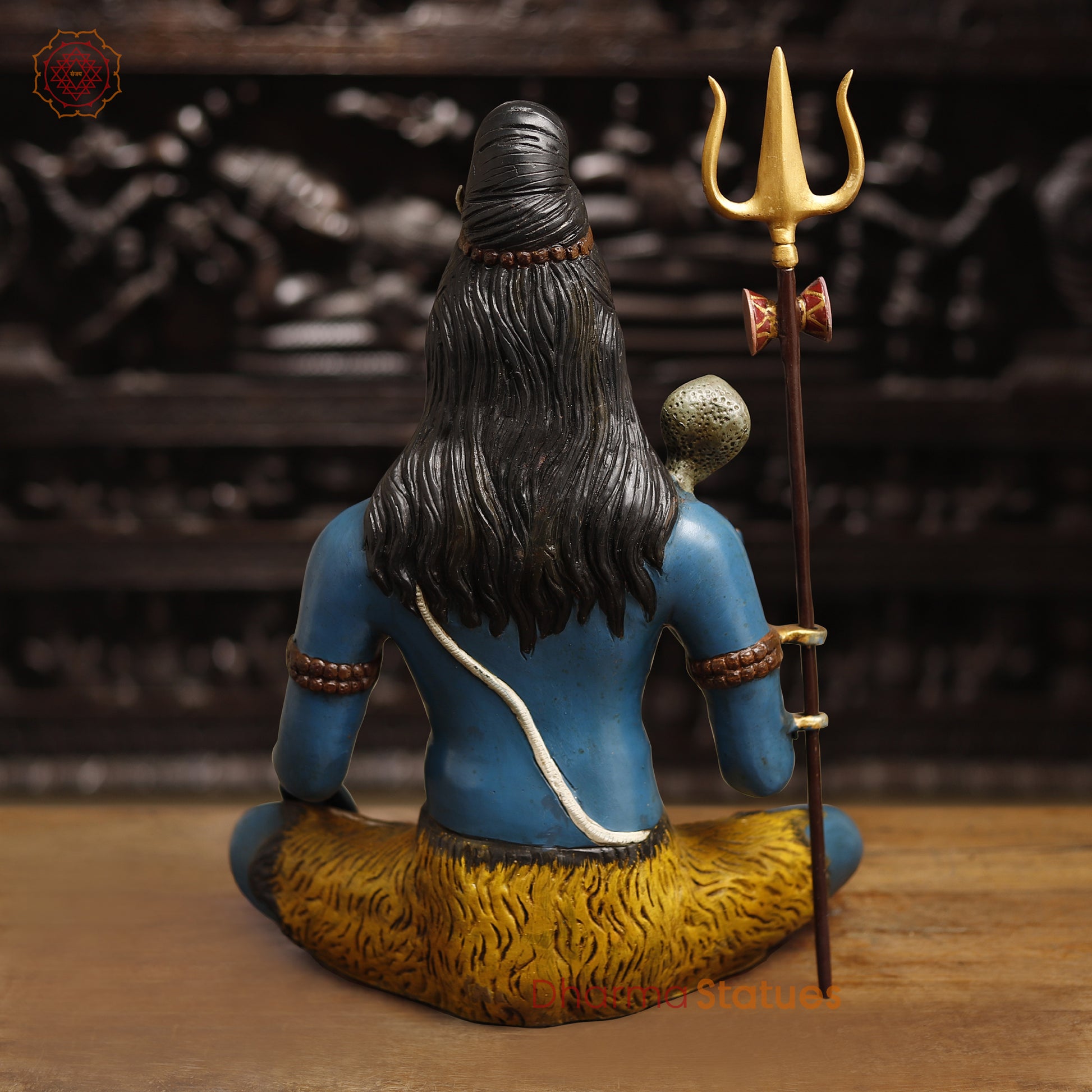 Brass Lord Shiva Statue, Sitting in Blessing Posture, Multicolor Finish 19" back view