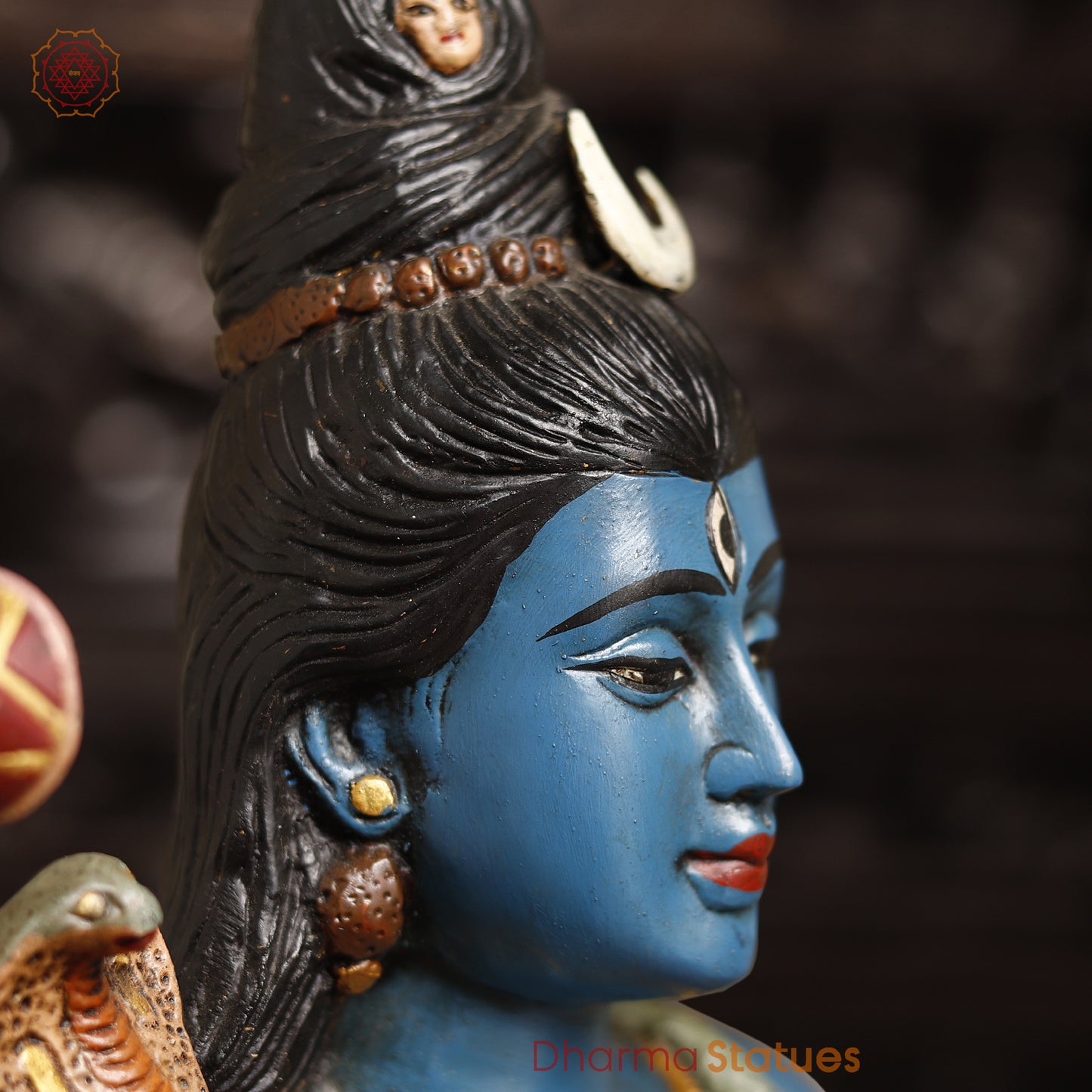 Brass Lord Shiva Statue, Blessing Posture in Tranquil Aura, Blue Skinned, 19"
