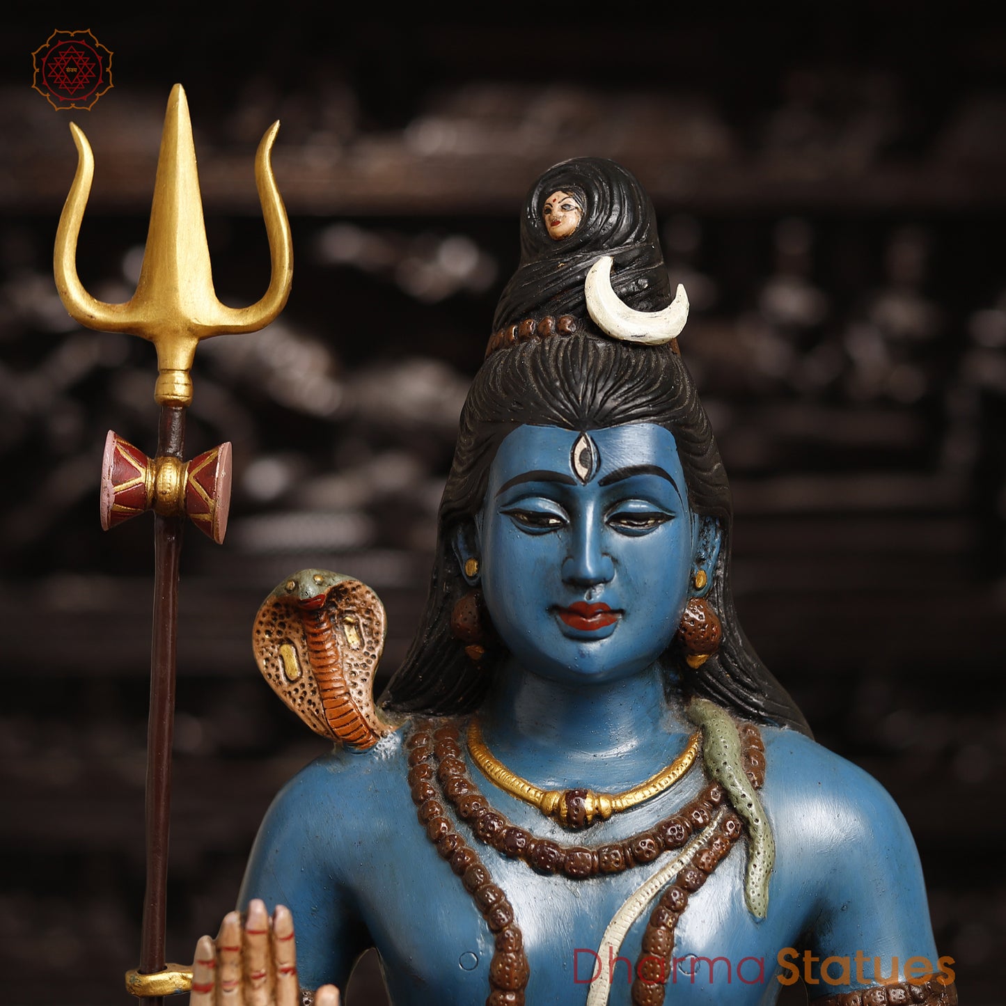 Brass Lord Shiva Statue, Blessing Posture in Tranquil Aura, Blue Skinned, 19"