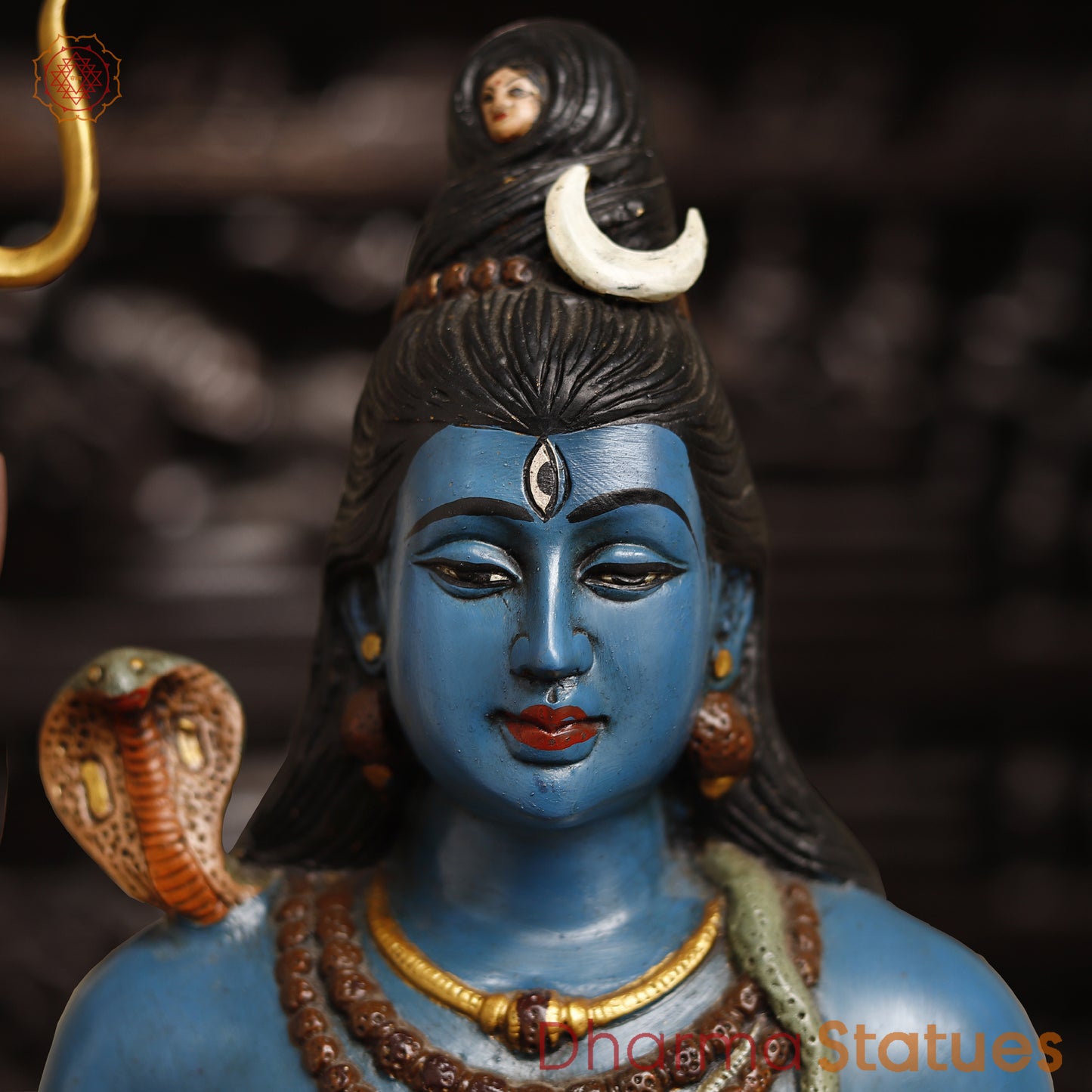 Brass Lord Shiva Statue, Blessing Posture in Tranquil Aura, Blue Skinned, 19"