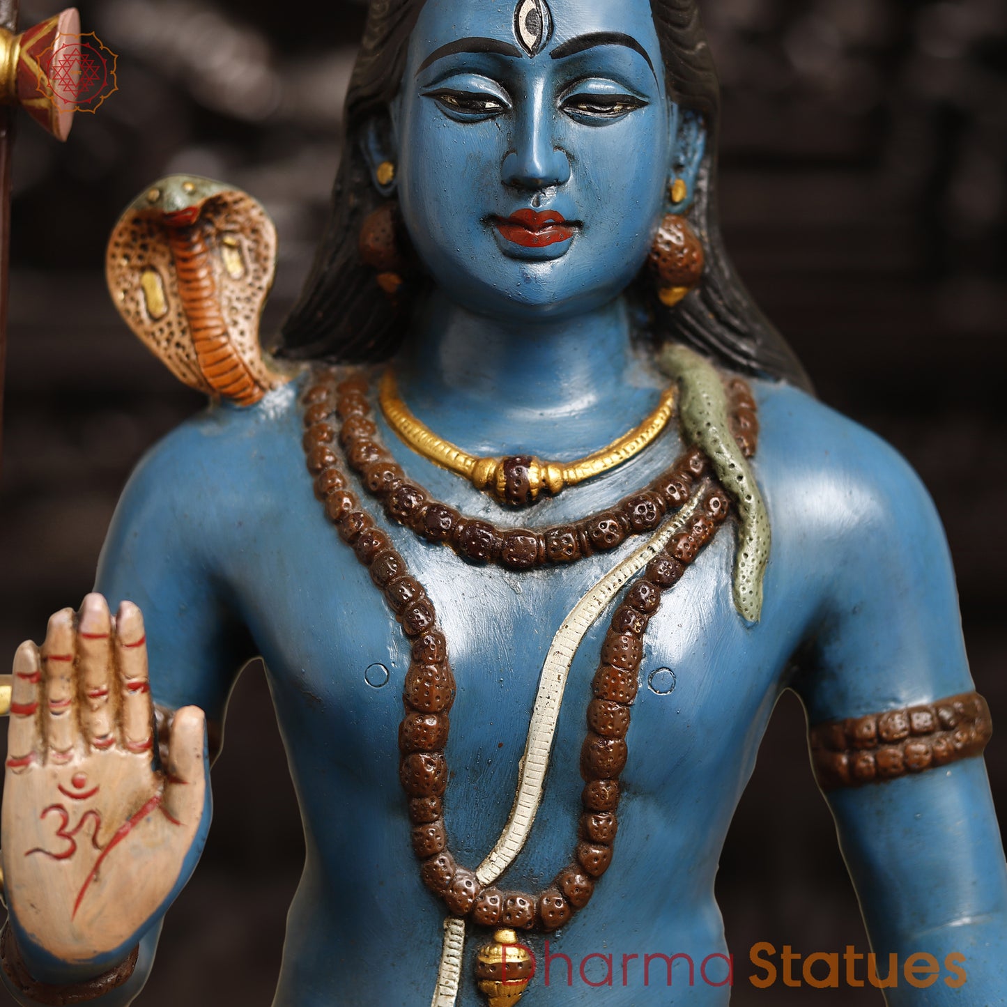 Brass Lord Shiva Statue, Blessing Posture in Tranquil Aura, Blue Skinned, 19"
