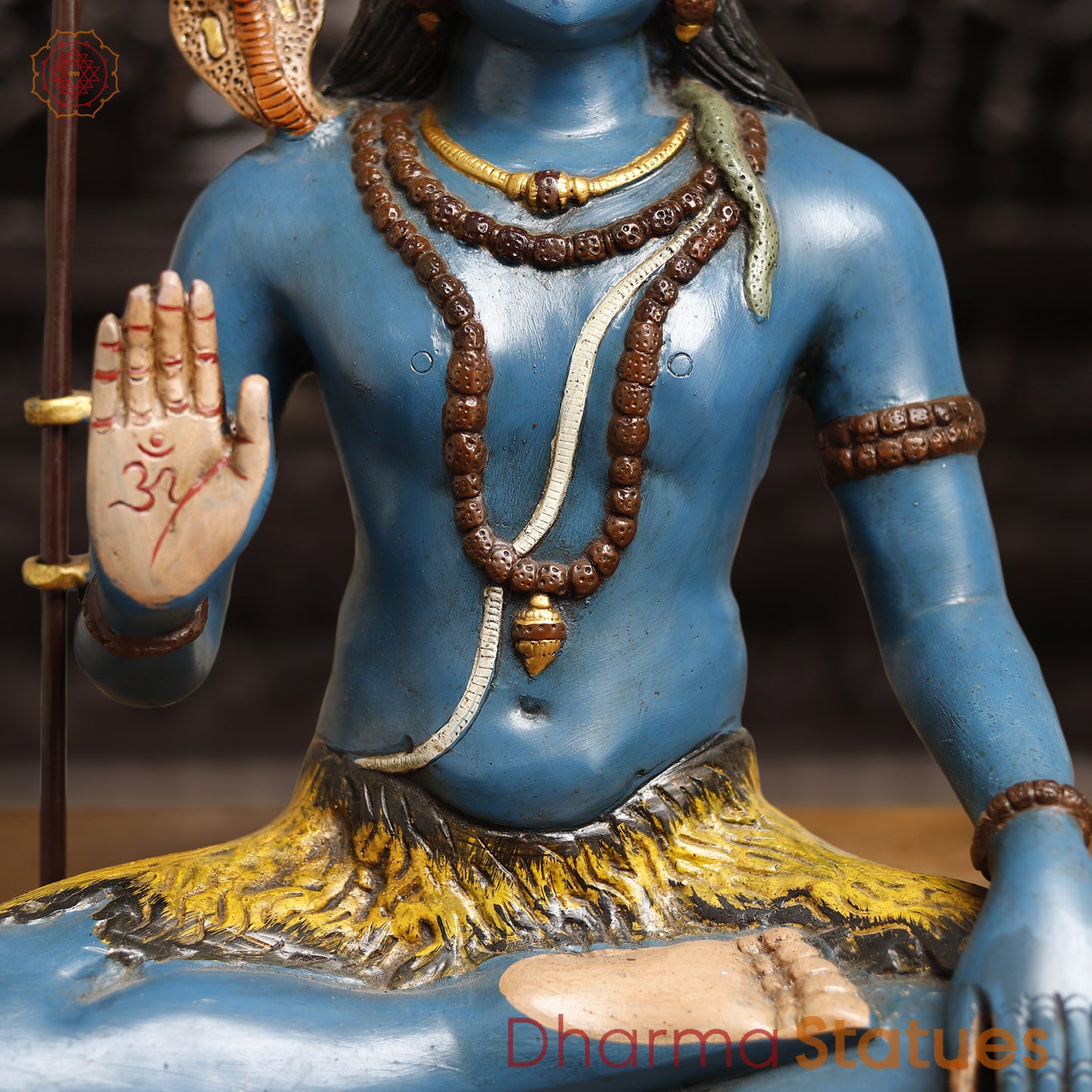 Brass Lord Shiva Statue, Blessing Posture in Tranquil Aura, Blue Skinned, 19"