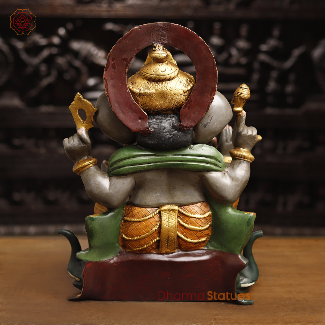 Brass Lord Ganesh Statue, Artistic Ganesh brass Idol, Colorful Finish 16.5"