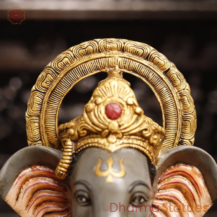 Brass Lord Ganesh Statue, Artistic Ganesh brass Idol, Colorful Finish 16.5"