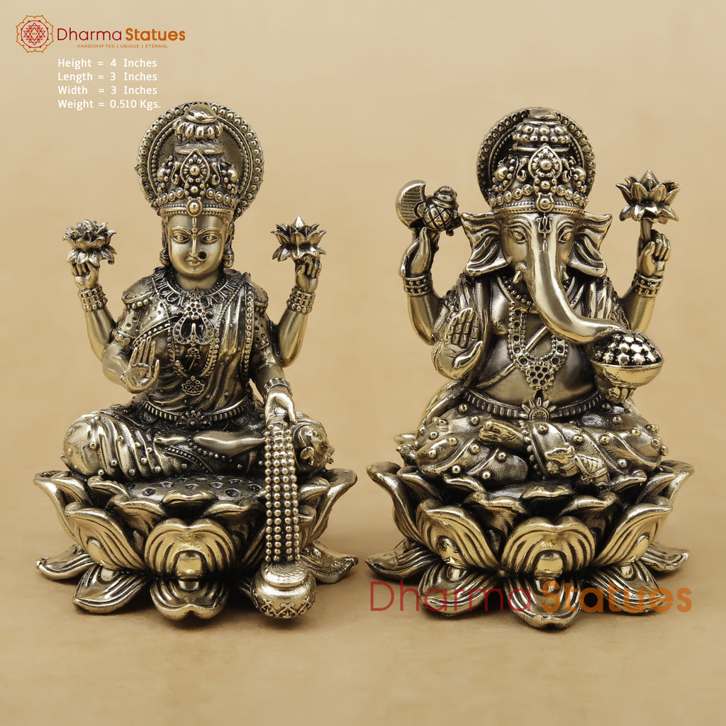 Brass Lakshmi & Ganesh Fine, 4"