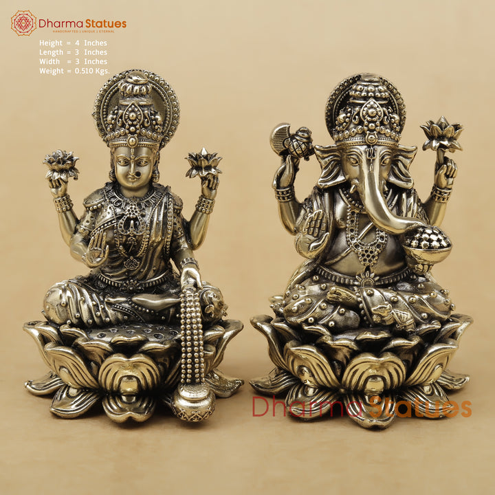 Brass Lakshmi & Ganesh Fine, 4"