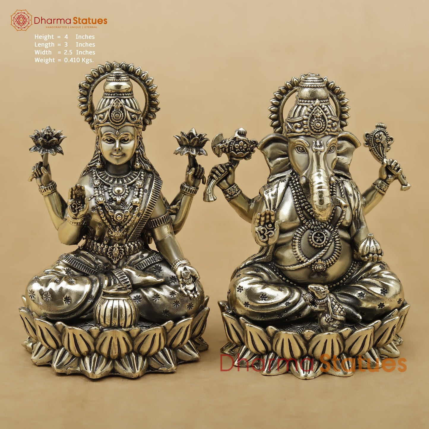 Brass Lakshmi Ganesh Fine, 4"