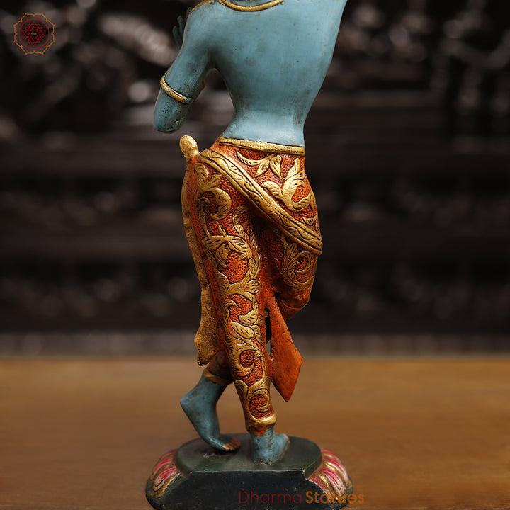 Brass Tara Devi Statue, Handcrafted Tara Devi Standing Posture, Multicolor 20"