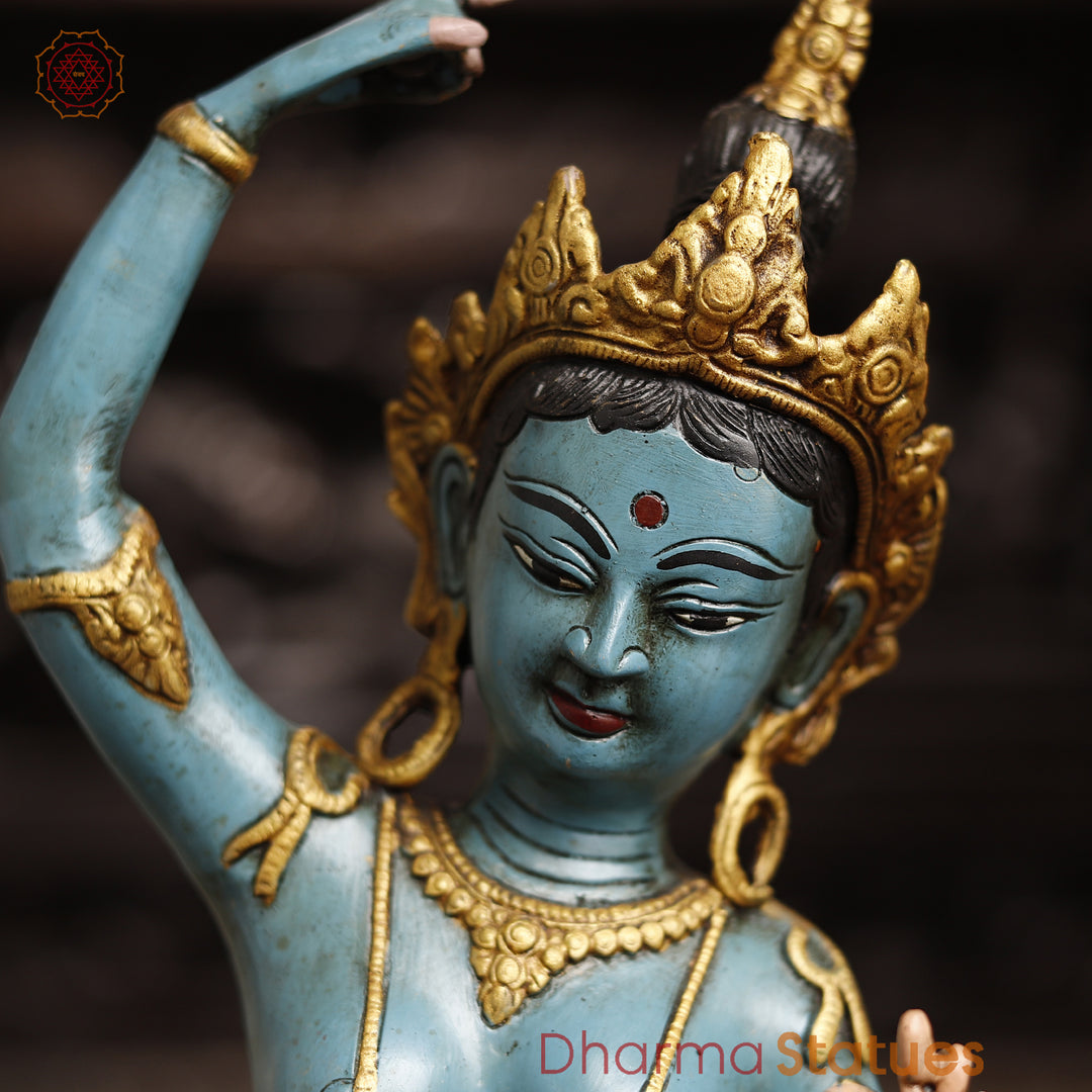 Brass Tara Devi Statue, Handcrafted Tara Devi Standing Posture, Multicolor 20"