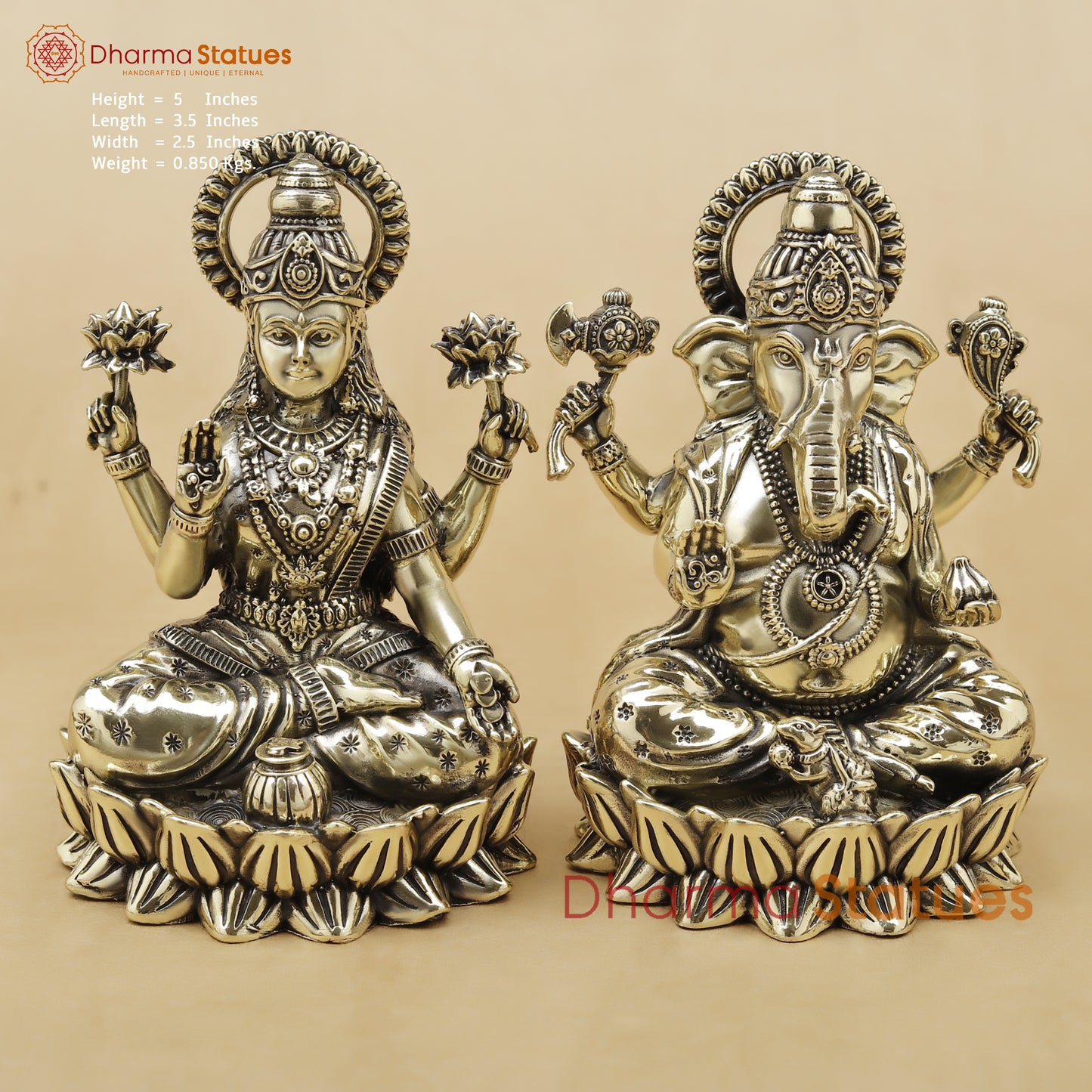Brass Lakshmi Ganesh Fine, 5"