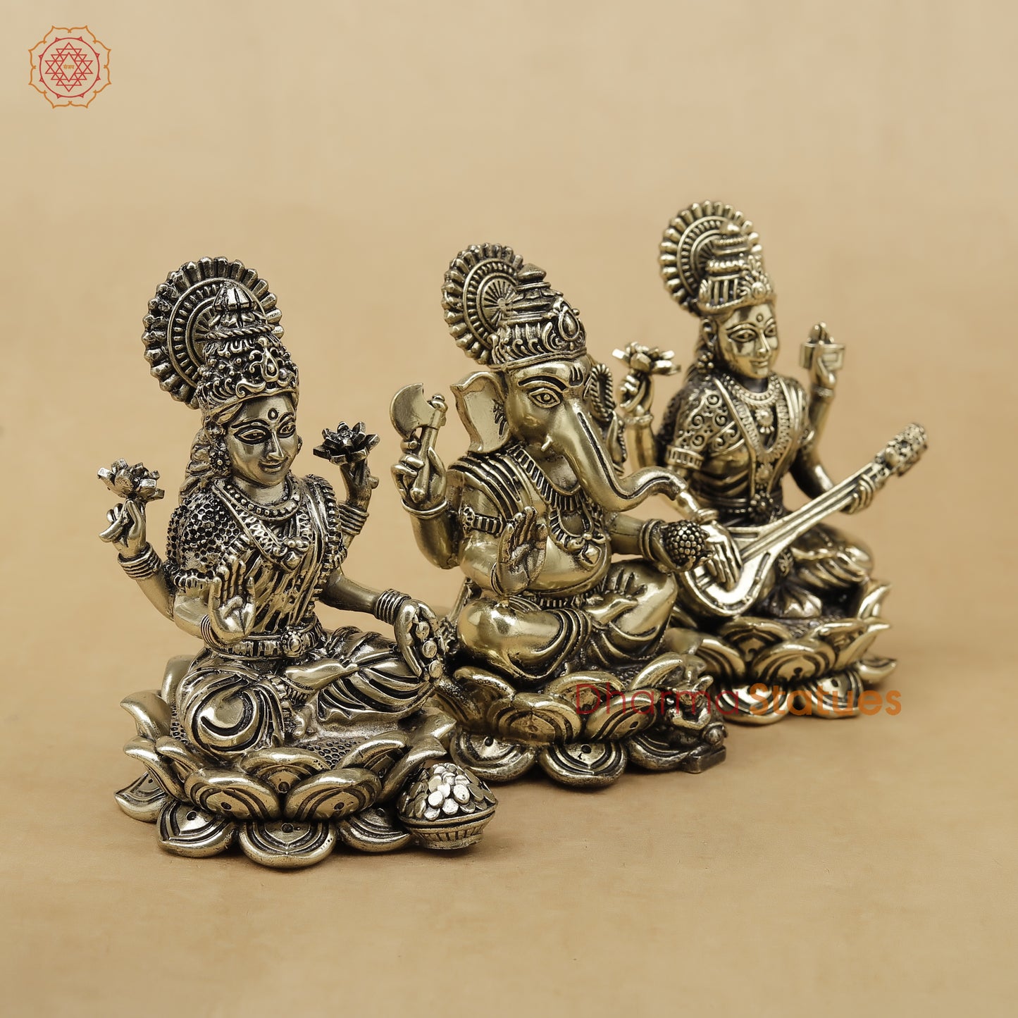 Brass Lakshmi Ganesh Saraswati Fine, 4"