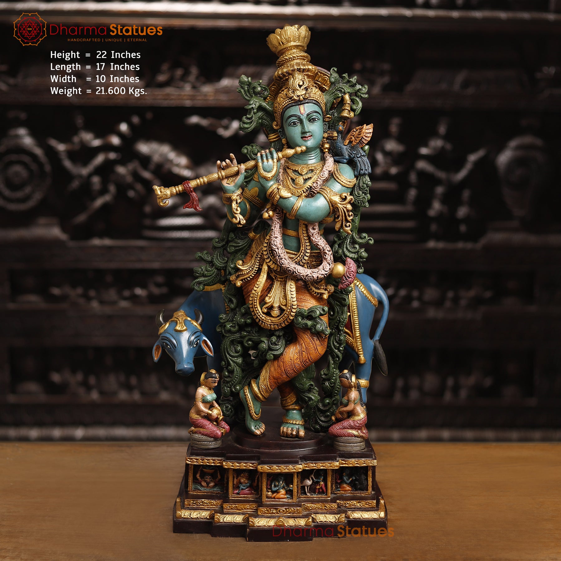 Metal Krishna Idol | Krishna Statue Flute Krishna with Cow Idol Krishna shops Statue with Cow Showpiece Item Handmade showpiece Gift Article Statu