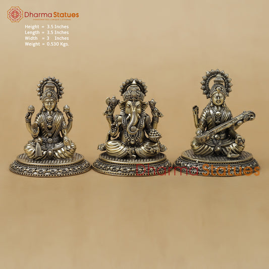 Brass Lakshmi Ganesh Saraswati Fine, 3.5"
