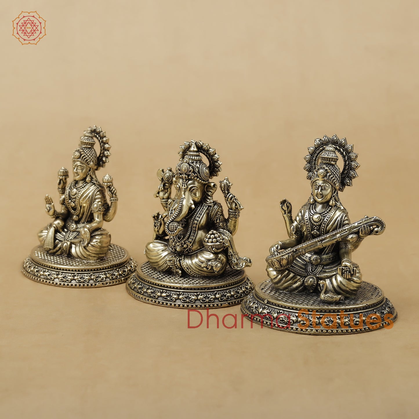 Brass Lakshmi Ganesh Saraswati Fine, 3.5"