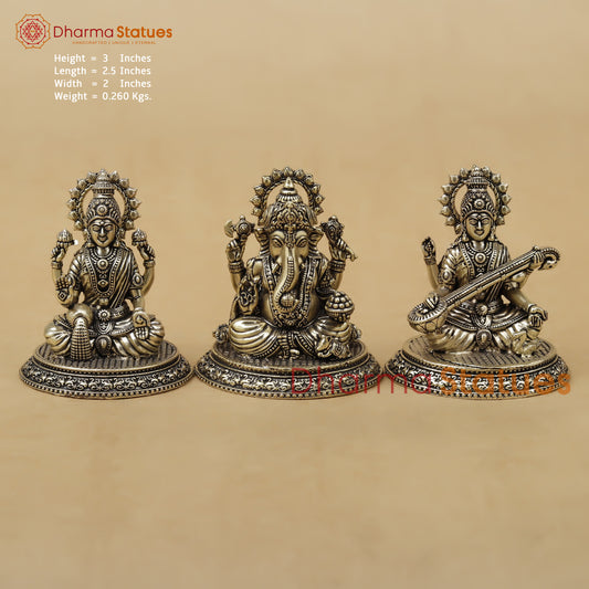 Brass Lakshmi Ganesh Saraswati Fine, 3"