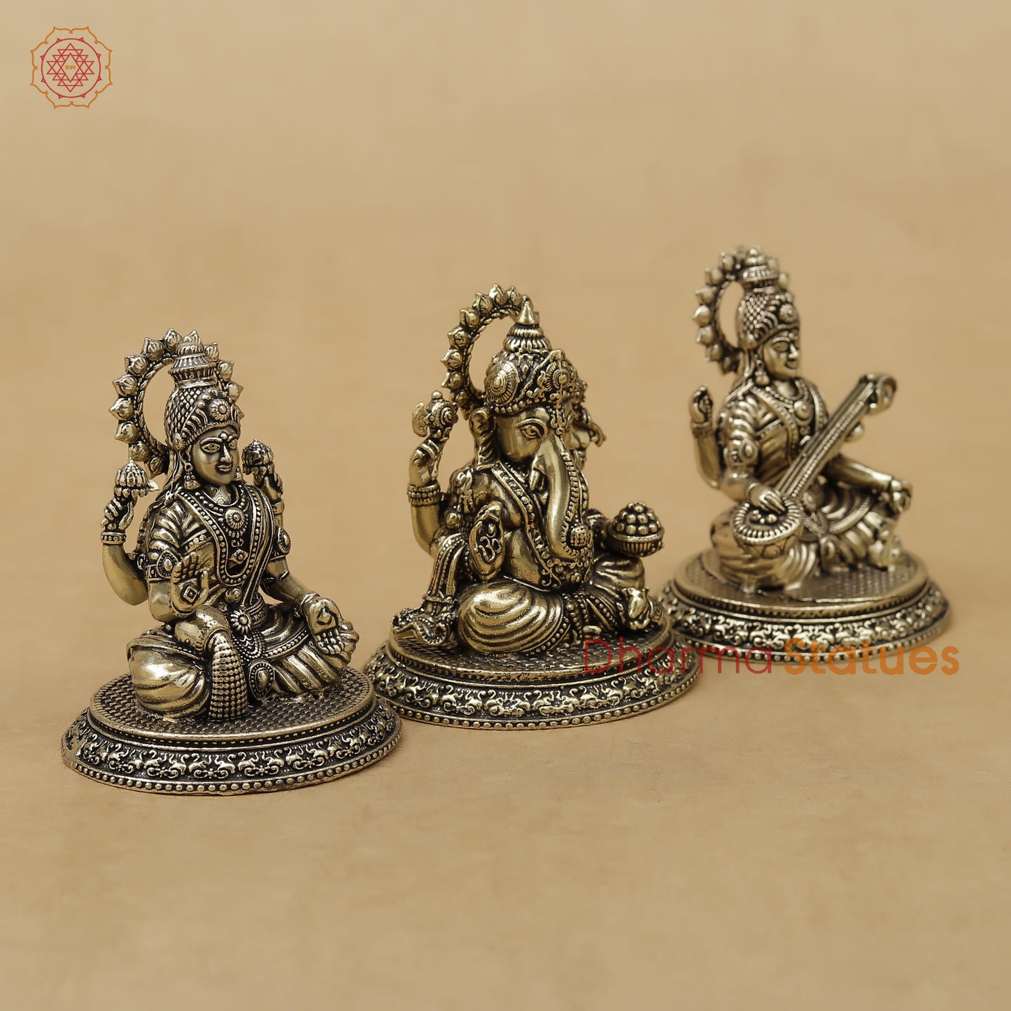 Brass Lakshmi Ganesh Saraswati Fine, 3"