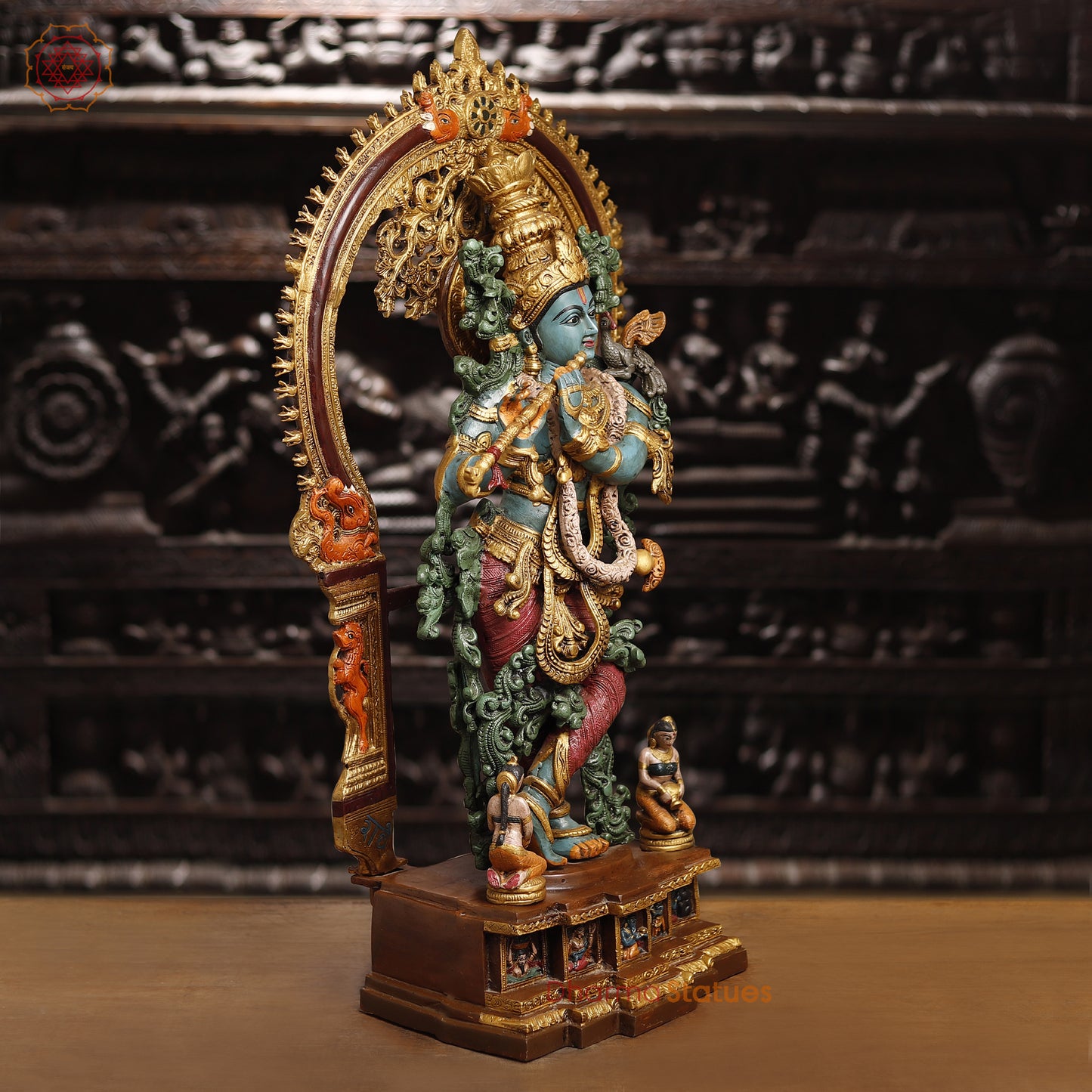 Brass Krishna Brass Statue, Playing Divine Flute colorful Finish, 32"