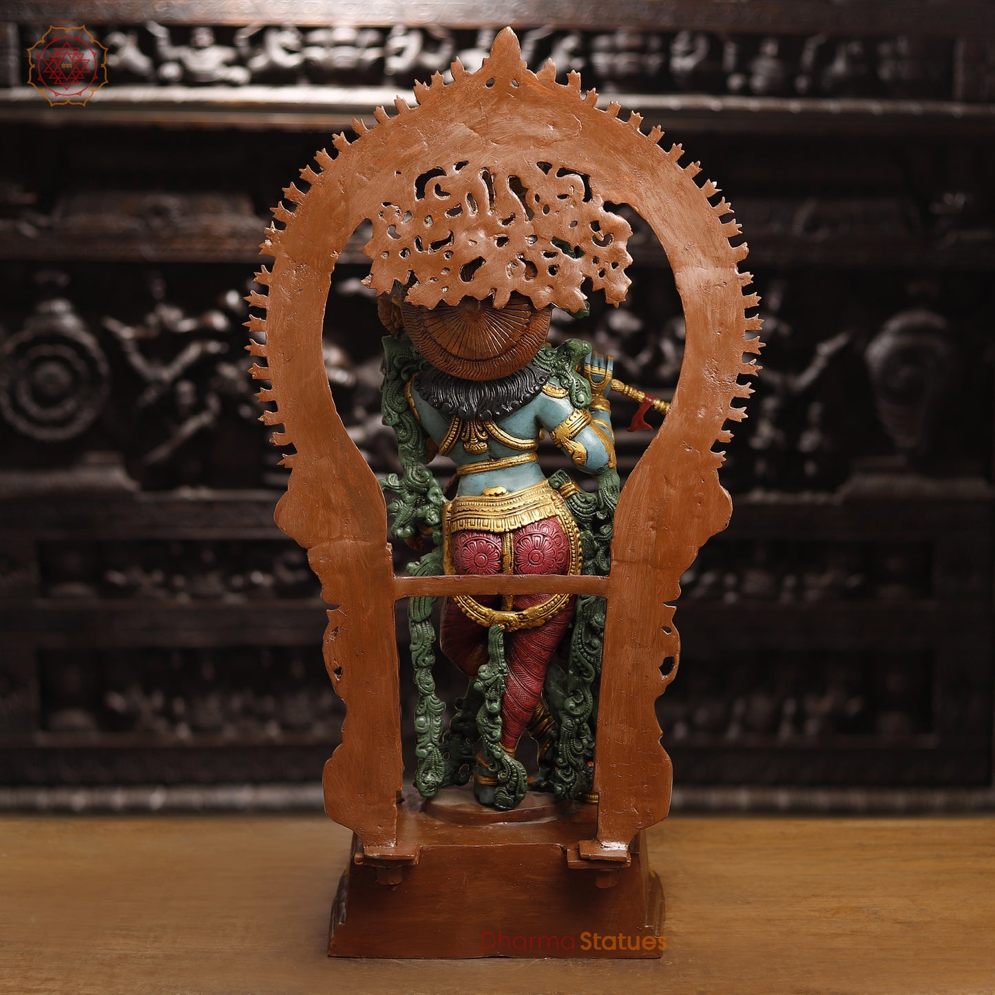 Brass Krishna Brass Statue, Playing Divine Flute colorful Finish, 32"