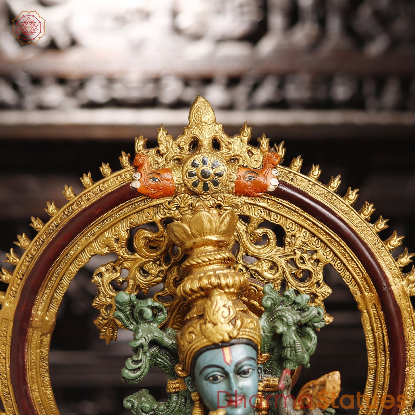 Brass Krishna Brass Statue, Playing Divine Flute colorful Finish, 32"