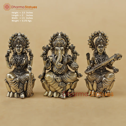 Brass Lakshmi Ganesh Saraswati Fine, 2.5"