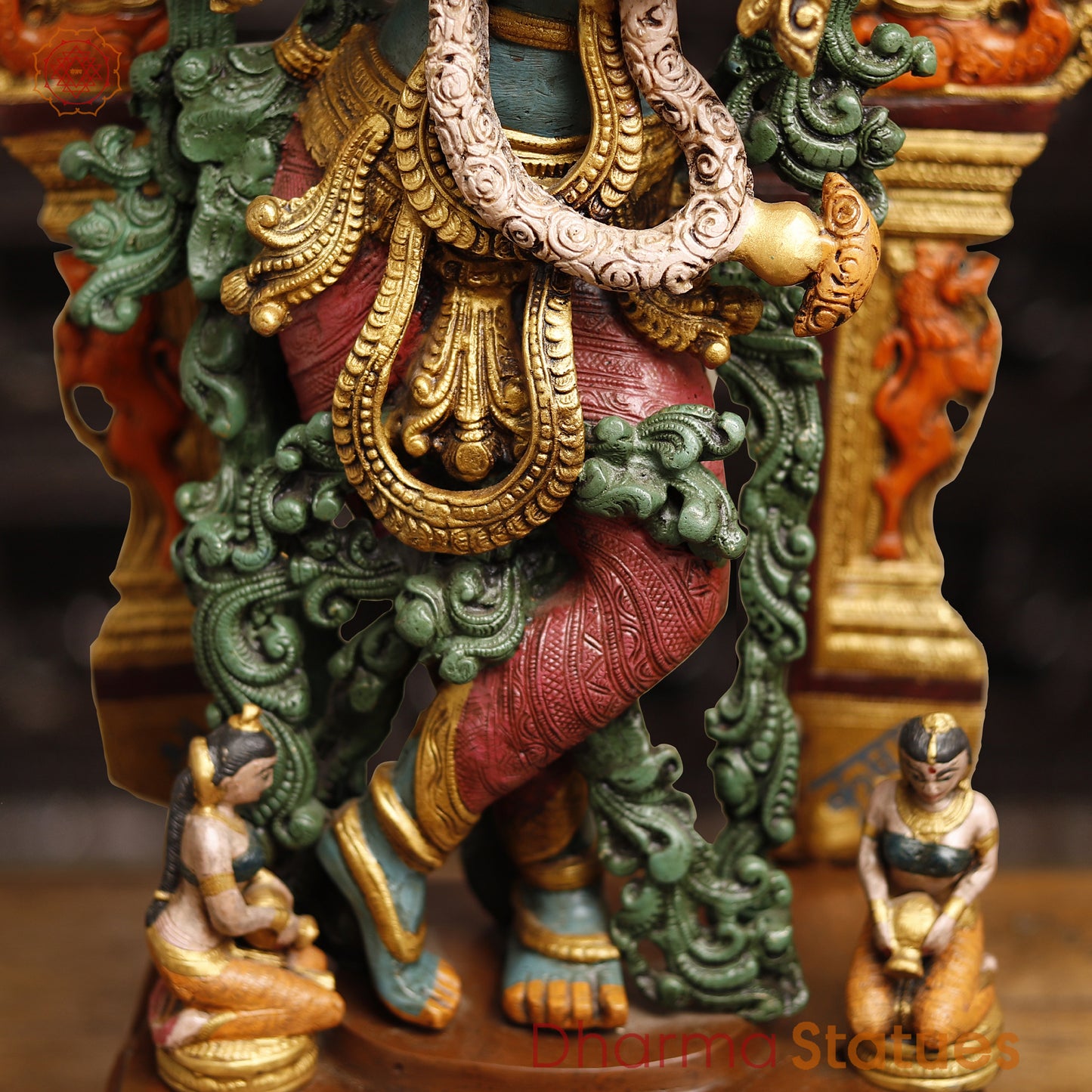 Brass Krishna Brass Statue, Playing Divine Flute colorful Finish, 32"