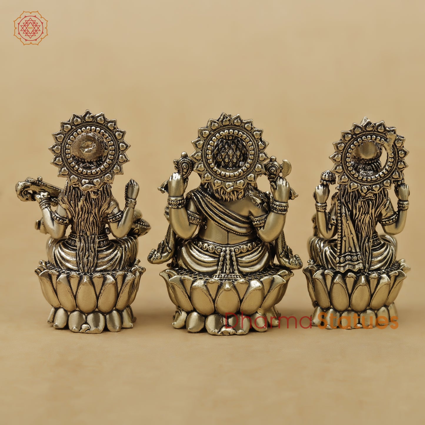 Brass Lakshmi Ganesh Saraswati Fine, 2.5"