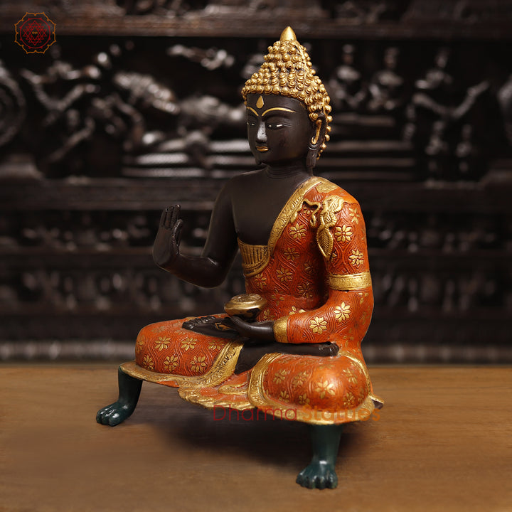 Brass Buddha Idol, Seated, Handpainted Colors 19.5"