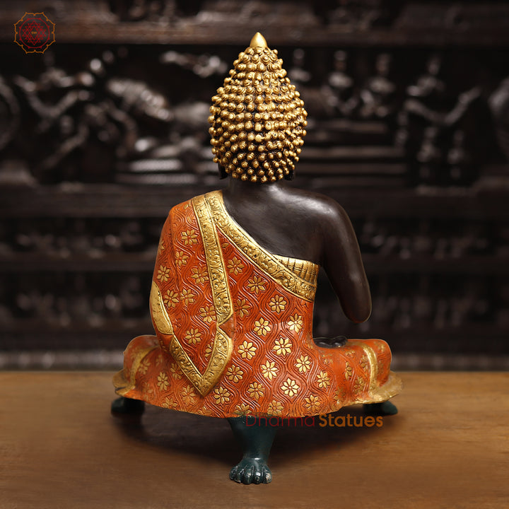 Handcrafted Brass Buddha Idol, Blessing Posture, colorful Fine Finish 19.5"