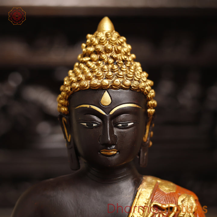 Brass Buddha Idol, Seated, Handpainted Colors 19.5"